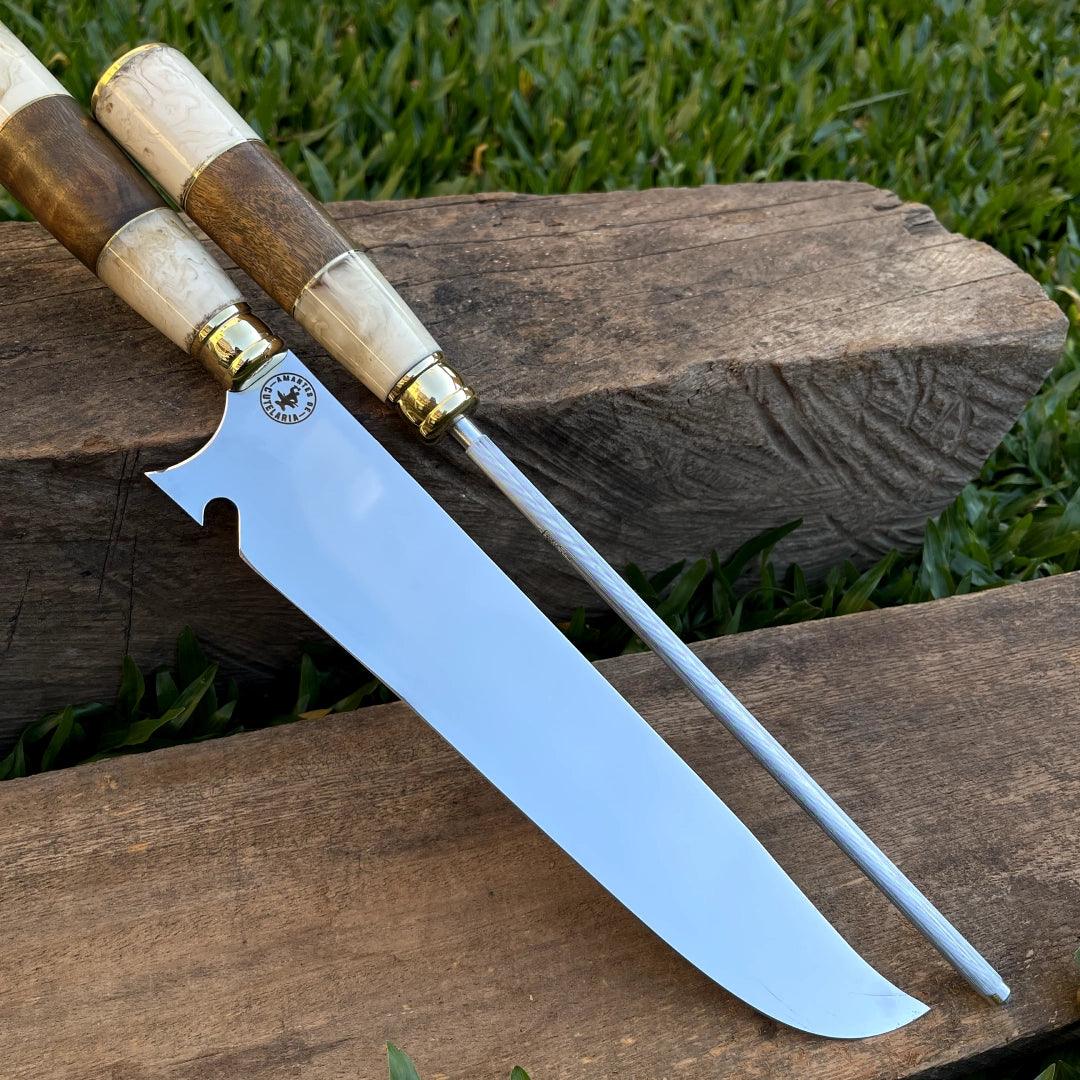 Kit Faca e Chaira Artesanal para Churrasco Personalizada | 10' polegadas