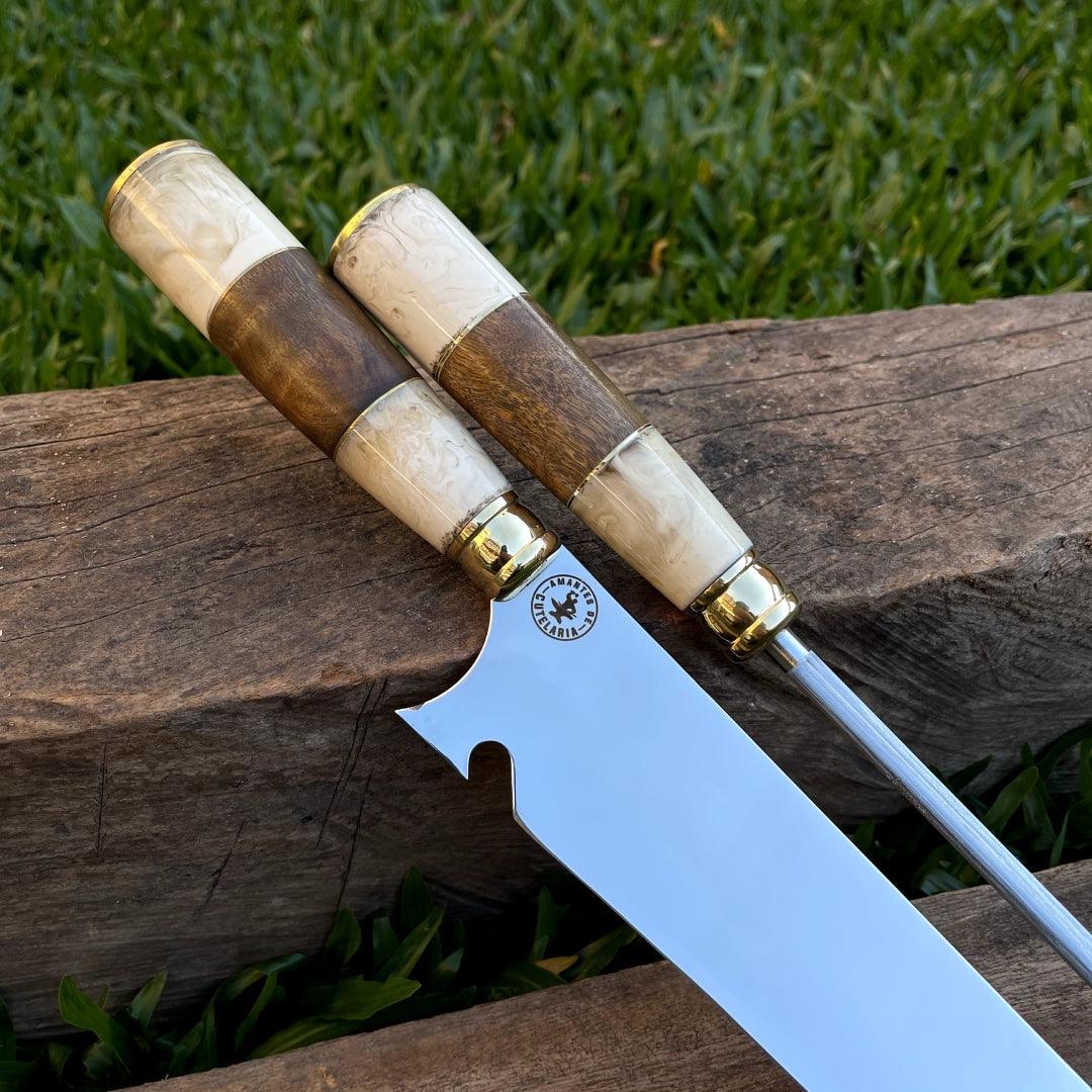 Kit Faca e Chaira Artesanal para Churrasco Personalizada | 10' polegadas