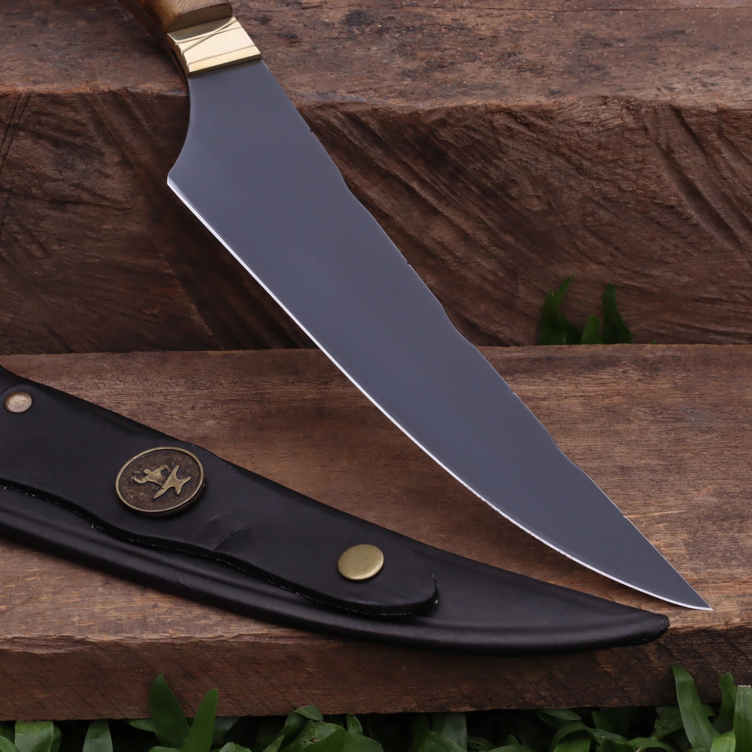 Faca Churrasco Artesanal Personalizada BBQ Turca | Carbono Fosfatizado 8"