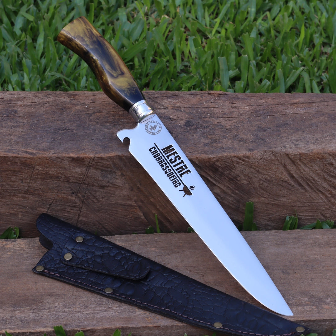 Faca Churrasco Artesanal Picanheira Mestre Churrasqueiro | Aço Inox 10"