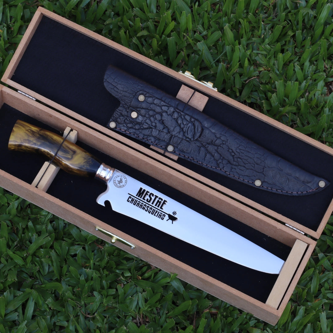 Faca Churrasco Artesanal Picanheira Mestre Churrasqueiro | Aço Inox 10"