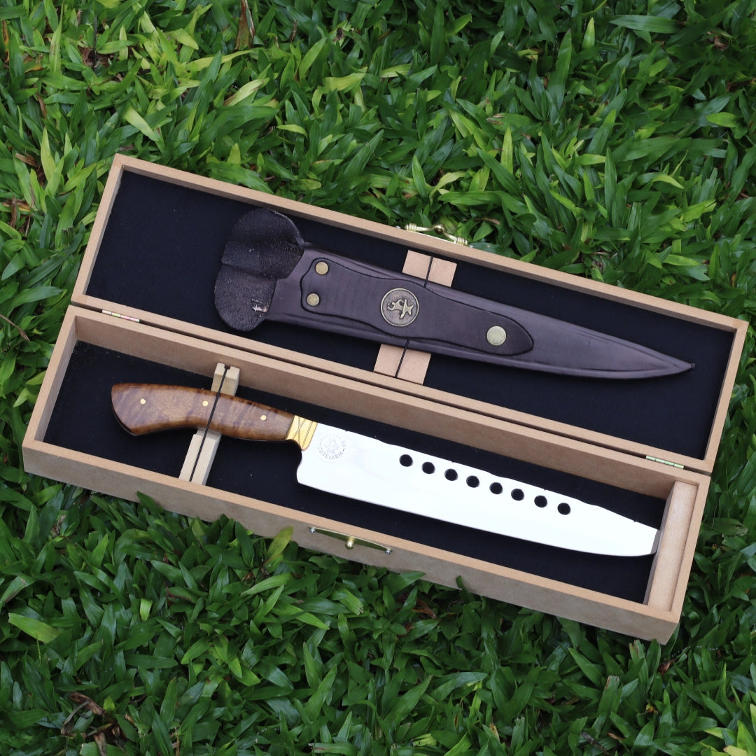 Faca Churrasco Artesanal Personalizada Furada | Aço Inox 10"