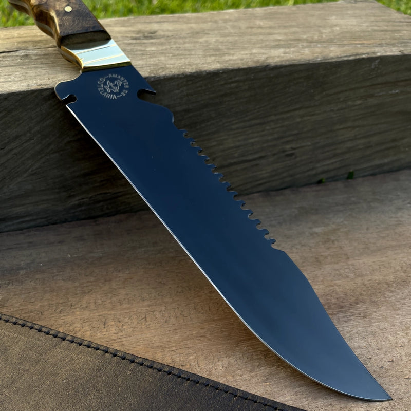 Faca Churrasco Artesanal Personalizada Bowie | Carbono Fosfatizado 10"