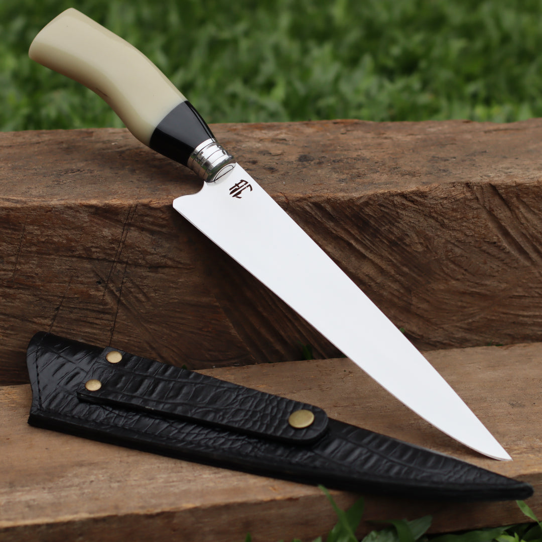 Faca Churrasco Artesanal Picanheira Cabo de Osso | Aço Inox 9"