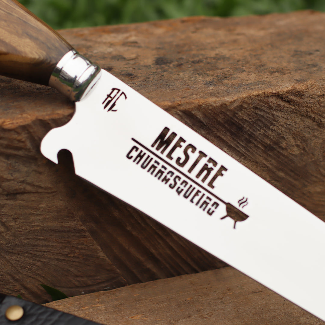 Faca Churrasco Artesanal Picanheira Mestre Churrasqueiro Cabo em Madeira | Aço Inox 10"