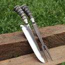 Kit Faca e Garfo Artesanal para Churrasco Personalizada | Presente | Cervo, Tatu, Cavalo