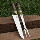 Kit Faca e Garfo Artesanal para Churrasco Personalizada | Presente | Cervo, Tatu, Cavalo