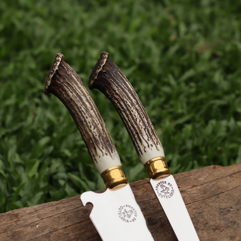 Kit Faca e Garfo Artesanal para Churrasco Personalizada | Presente | Cervo, Tatu, Cavalo