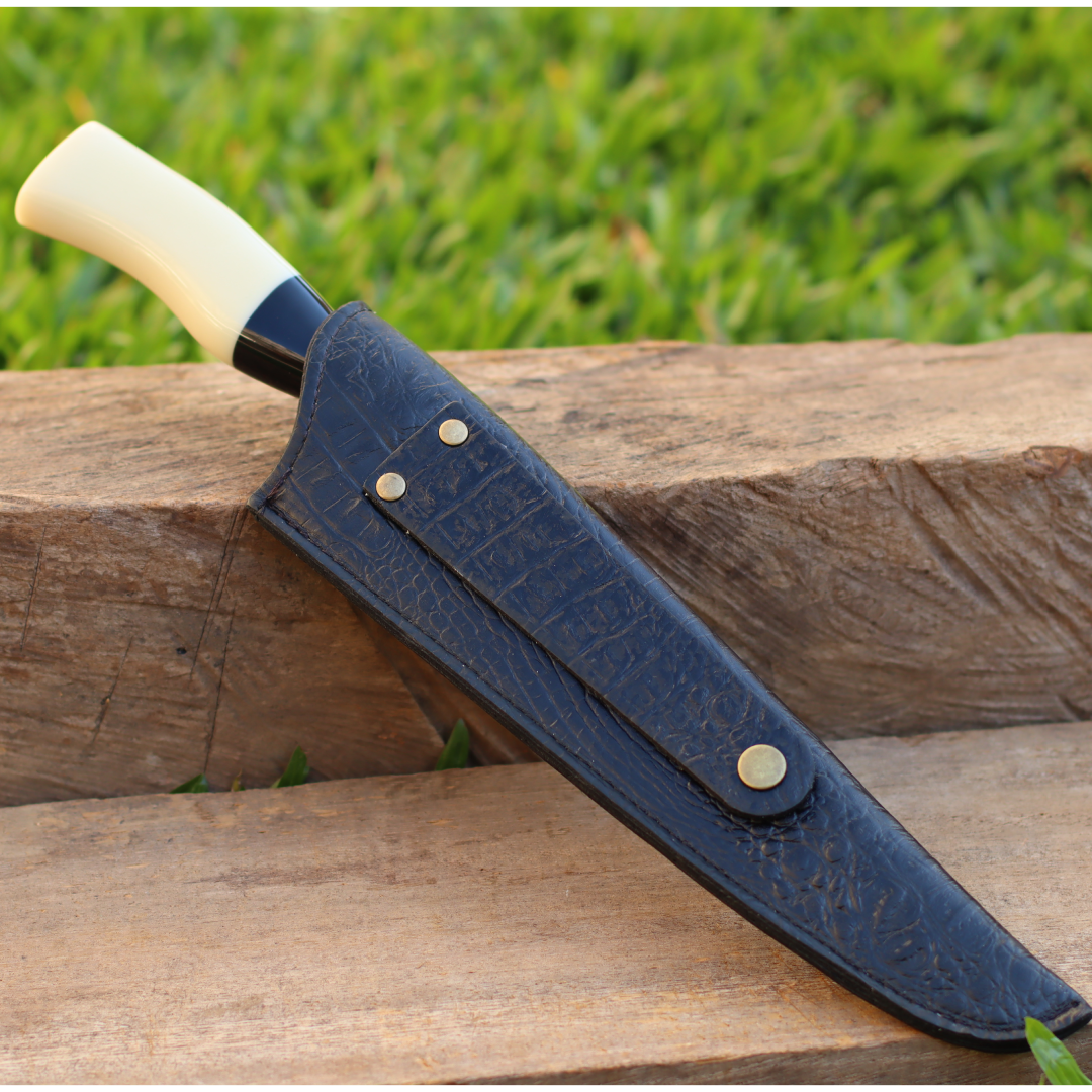 Faca Churrasco Artesanal Picanheira Mestre Churrasqueiro Preto e Branco | Aço Inox 10"