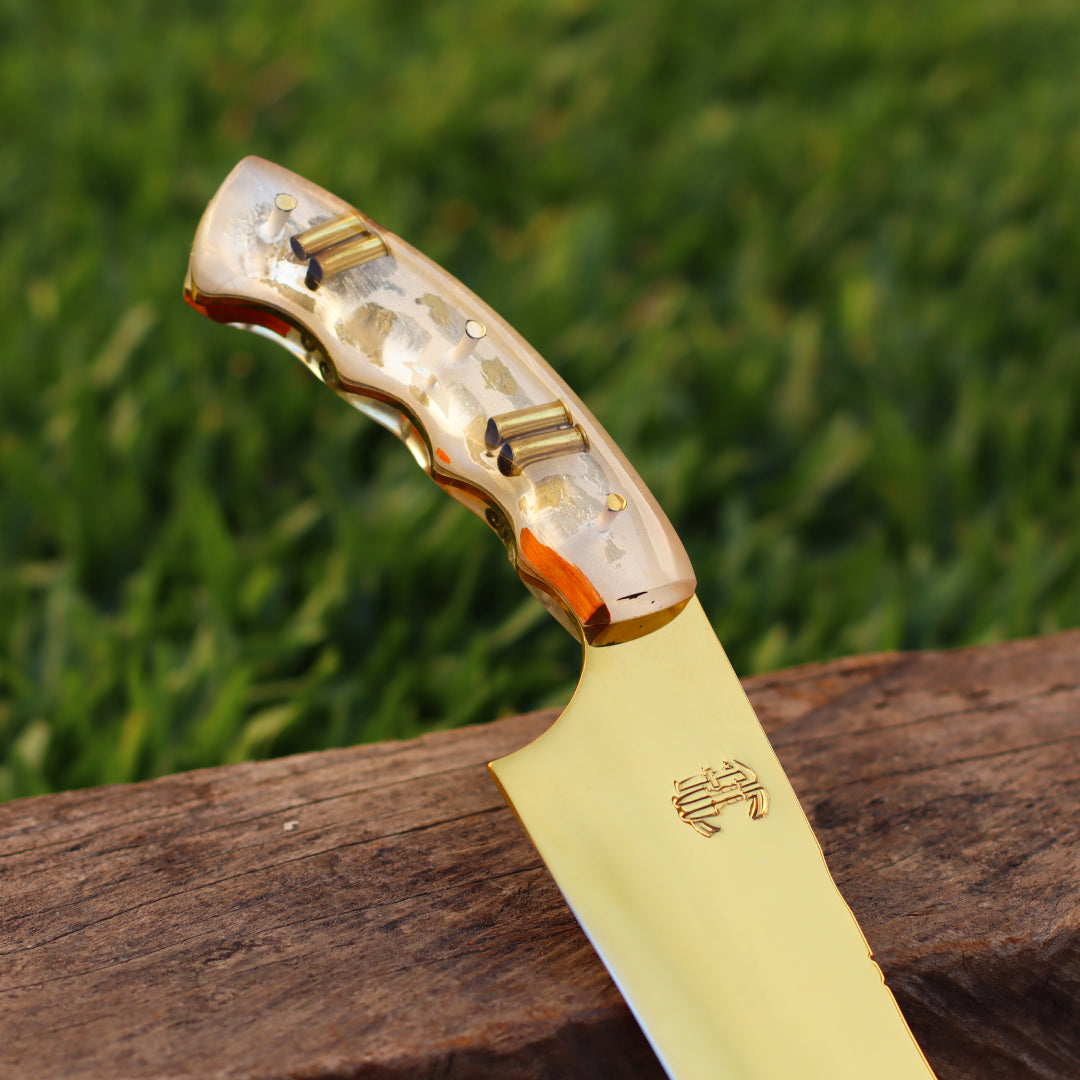 Faca Churrasco Artesanal Personalizada Anodizada Gold Turca | Aço Inox 10"