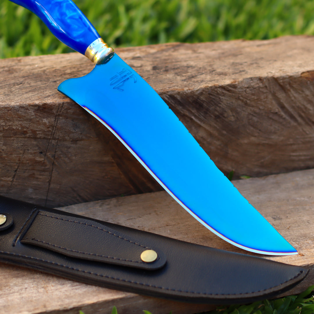 Faca Churrasco Artesanal Personalizada Anodizada Azul | Aço Inox 10"