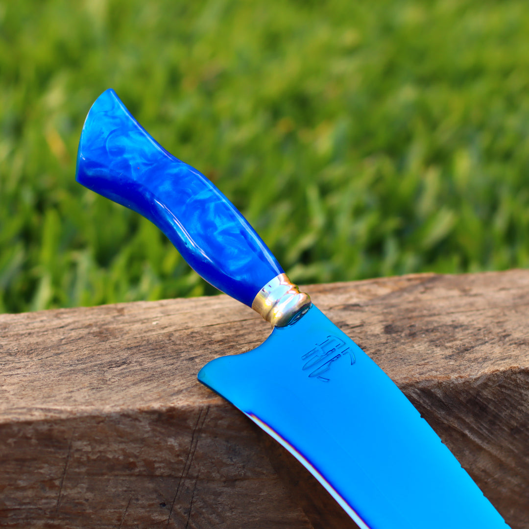 Faca Churrasco Artesanal Personalizada Anodizada Azul | Aço Inox 10"