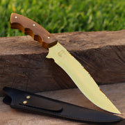 Faca Churrasco Artesanal Personalizada Anodizada Dourada Cabo Madeira | Aço Inox 8"