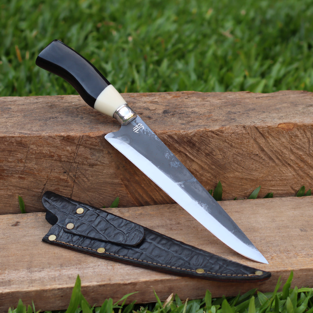 Faca Churrasco Artesanal Picanheira Cabo de Osso Brut Forge | Aço Inox 9"