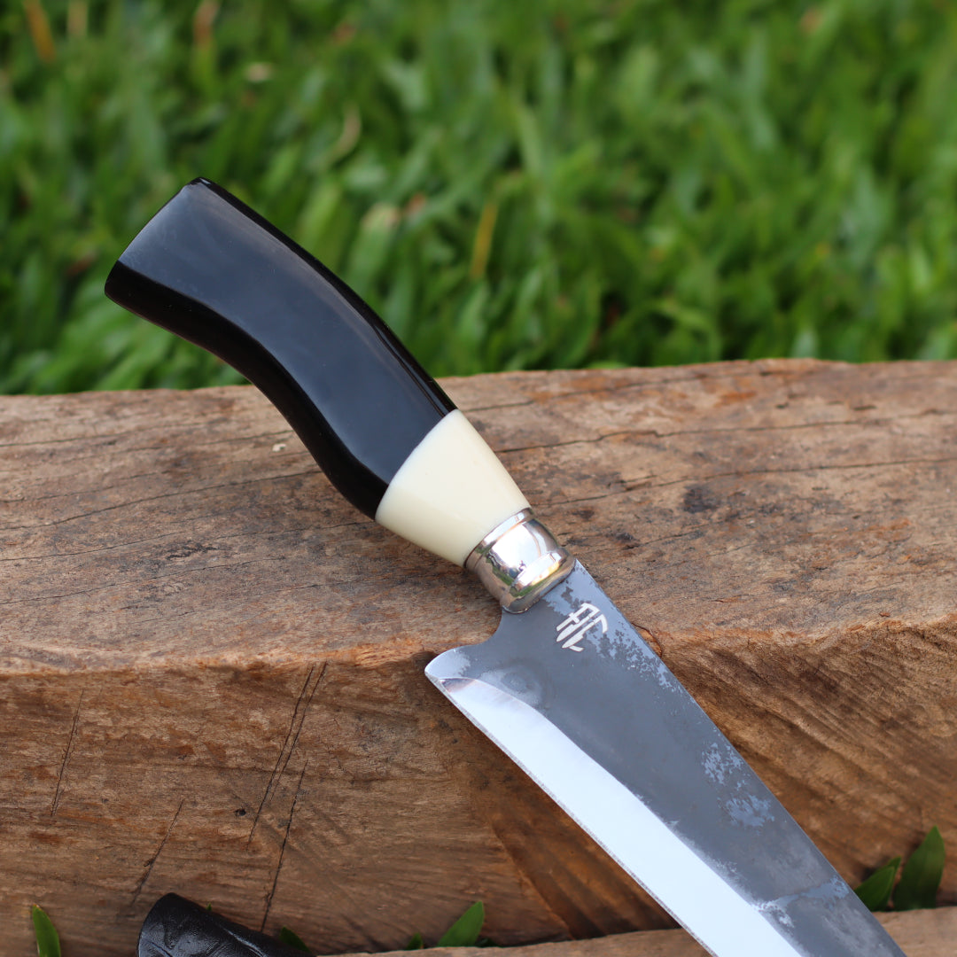 Faca Churrasco Artesanal Picanheira Cabo de Osso Brut Forge | Aço Inox 9"