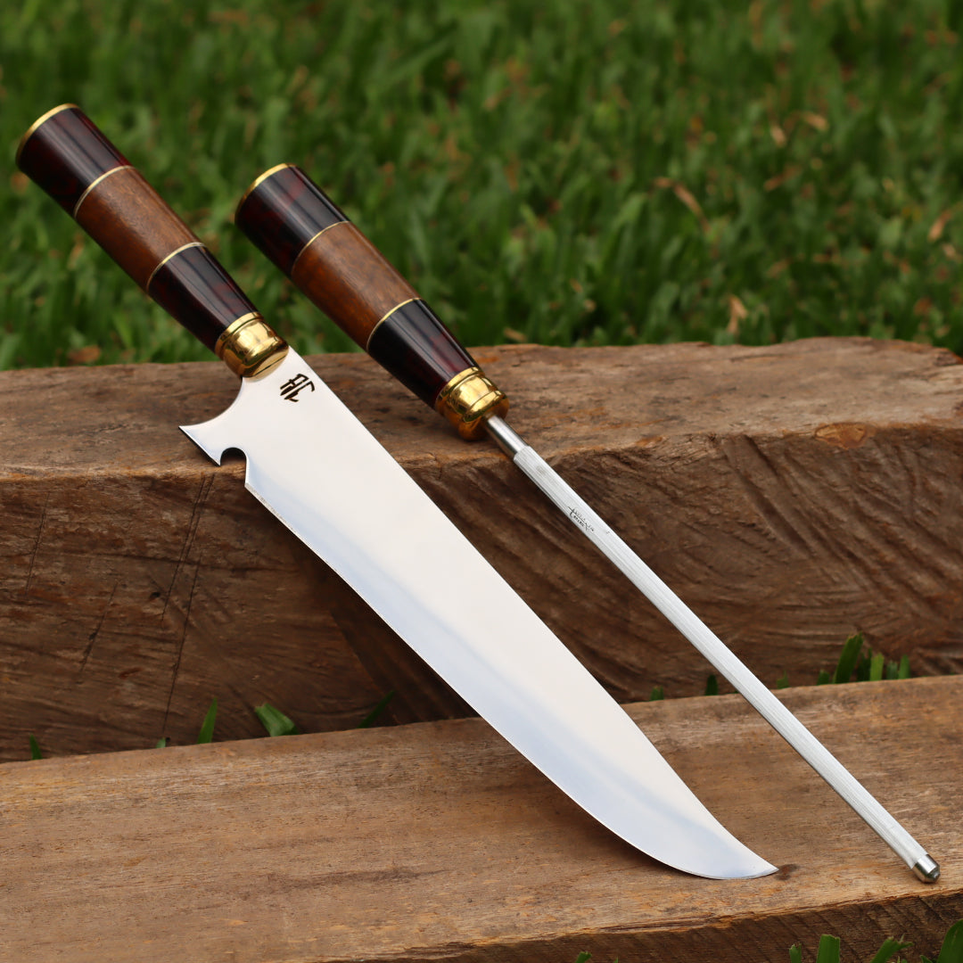 Kit Faca e Chaira Artesanal para Churrasco Personalizada | 10' polegadas