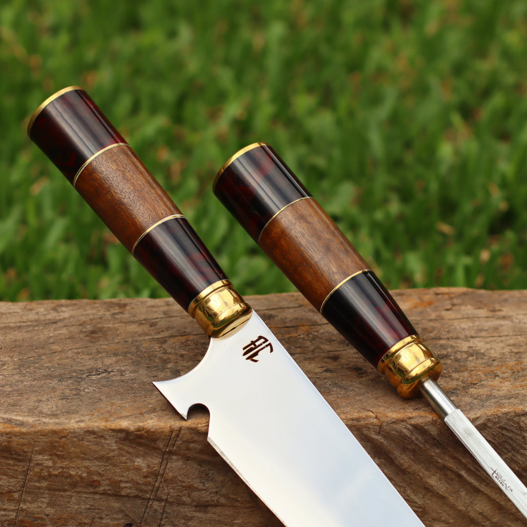 Kit Faca e Chaira Artesanal para Churrasco Personalizada | 10' polegadas