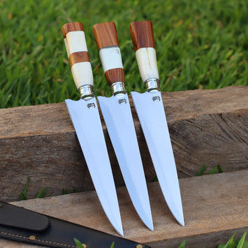 Melhor Faca Artesanal para Churrasco Picanheira Osso Natural e Madeira Nobre | Aço Inox 9"