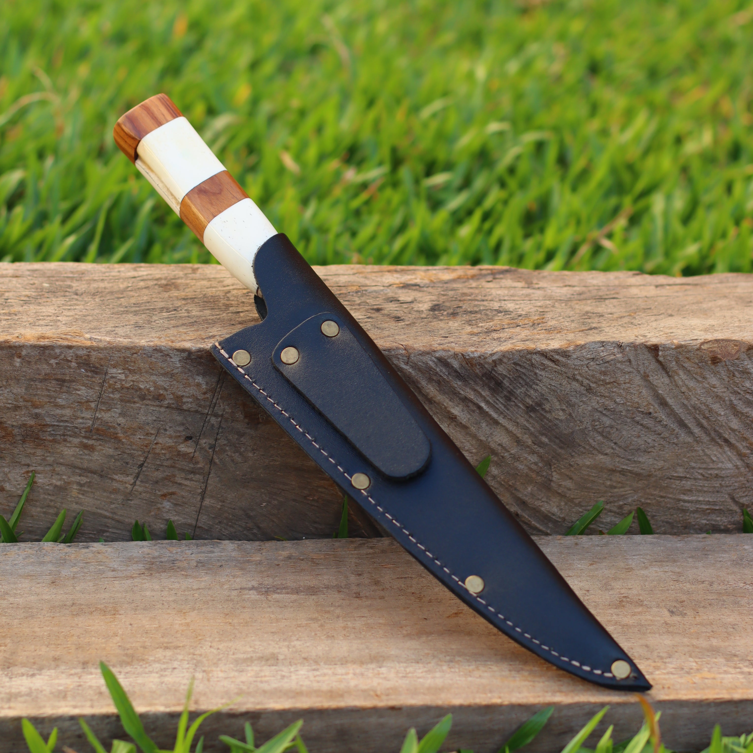 Faca Churrasco Artesanal Picanheira Osso Natural e Madeira Nobre | Aço Inox 9"