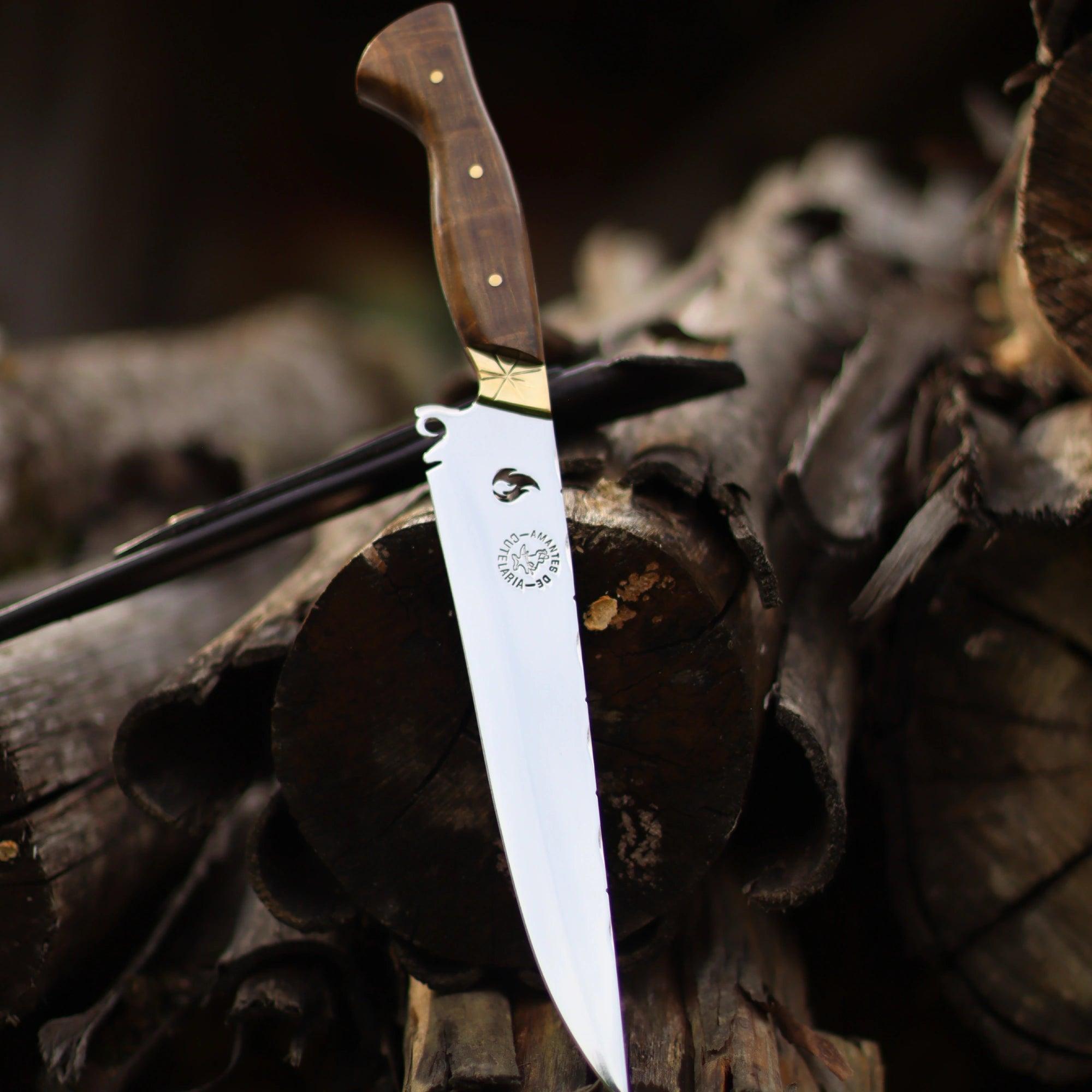 Faca Churrasco Artesanal Personalizada Fogo | Aço Inox 9"