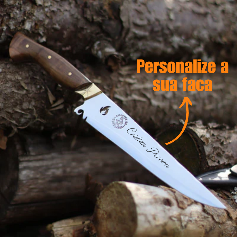 Faca Churrasco Artesanal Personalizada Fogo | Aço Inox 9"