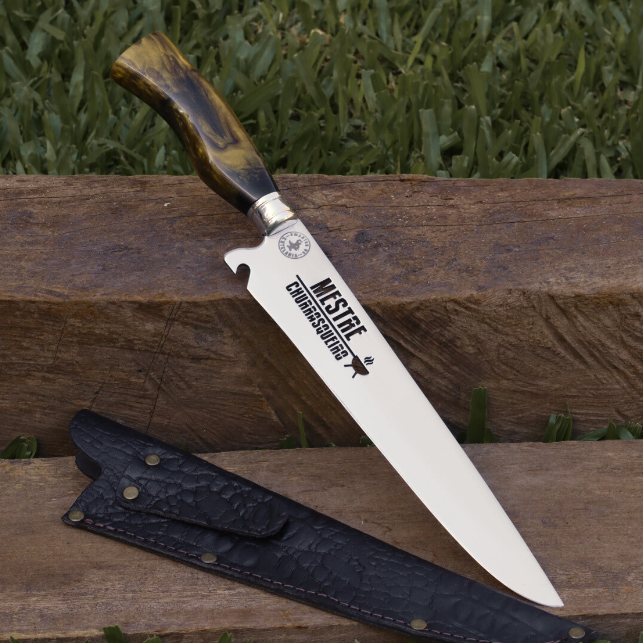 Faca Churrasco Artesanal Picanheira Mestre Churrasqueiro | Aço Inox 10"