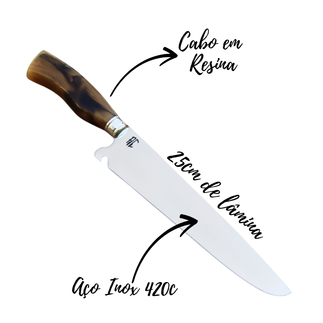 Faca Churrasco Picanheira Cabo de Osso | Aço Inox 10"