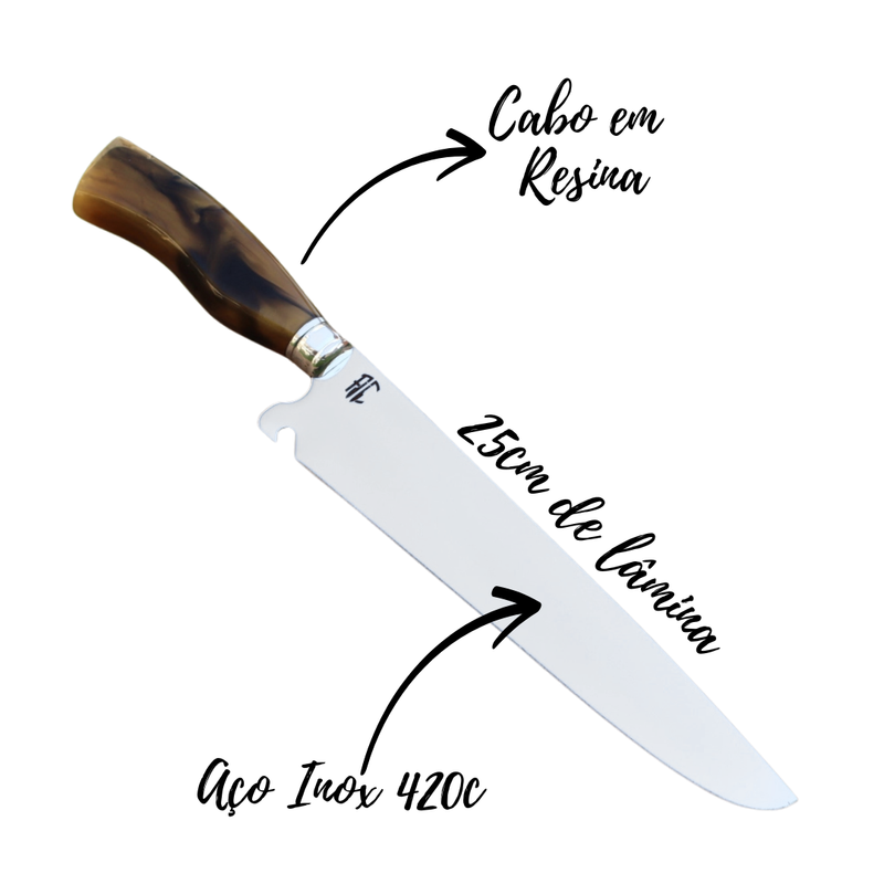 Faca Churrasco Picanheira Cabo de Osso | Aço Inox 10"