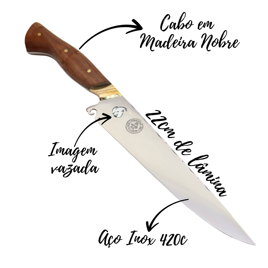 Faca Churrasco Artesanal Personalizada Fogo | Aço Inox 9"